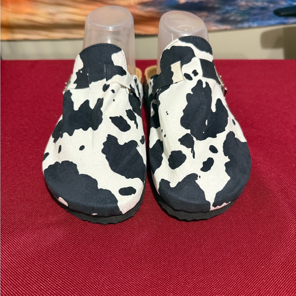 Women's Black and White Cow Print Sandals